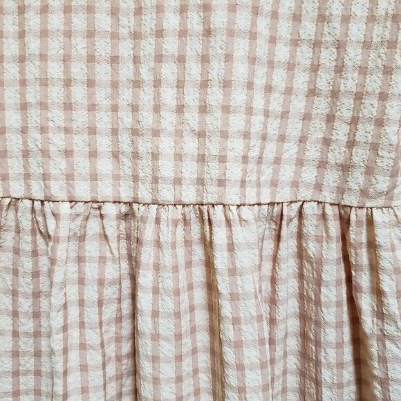 Petal & Pup Dress Womens Size 2 Peach Plaid Lace Up Puff Sleeve Cottage Prairie - Picture 11 of 11